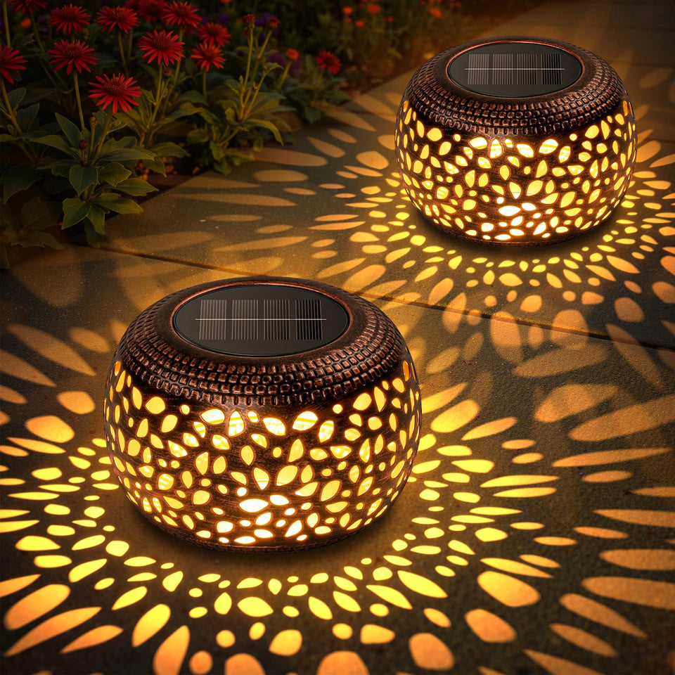 BONLION solar lantern with flower petal pattern creates romantic garden ambiance