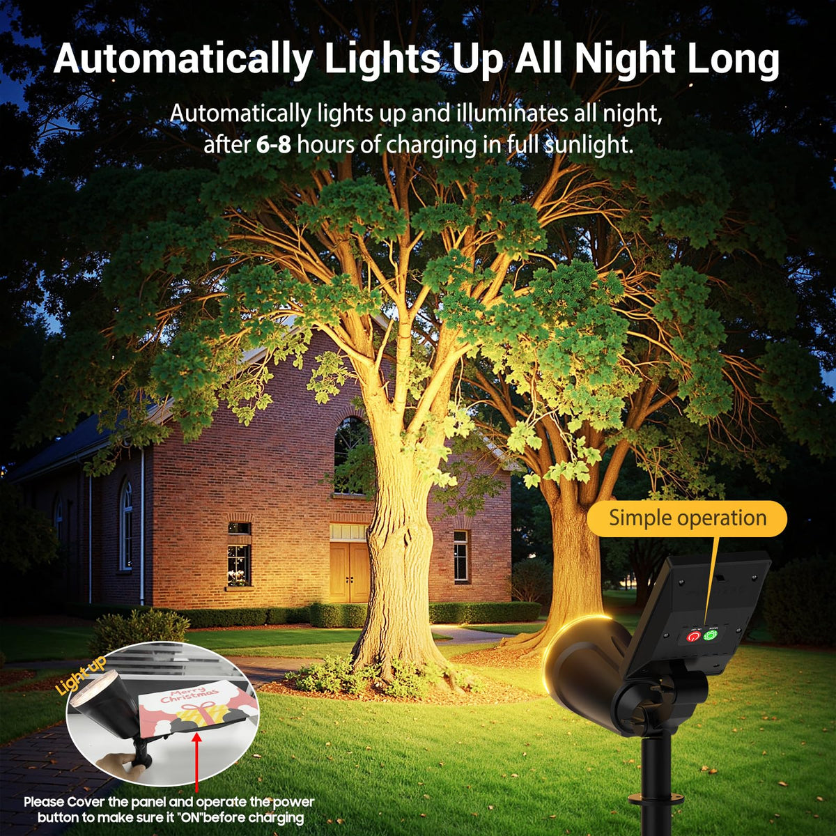 BONLION solar spotlight with 120° panel and 180° head for precise lighting