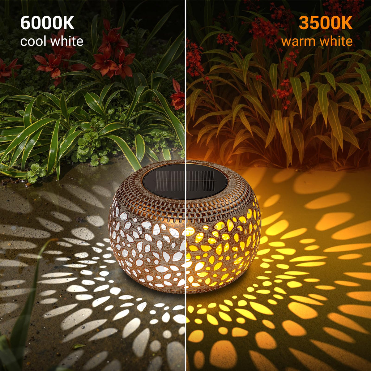 BONLION solar table lantern night glow with warm pattern for patios.