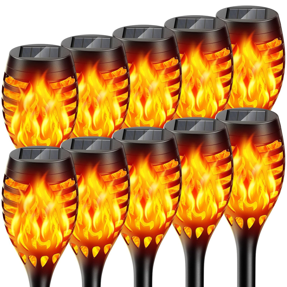 BONLION solar torch lights flickering flame glow for cozy outdoor ambiance