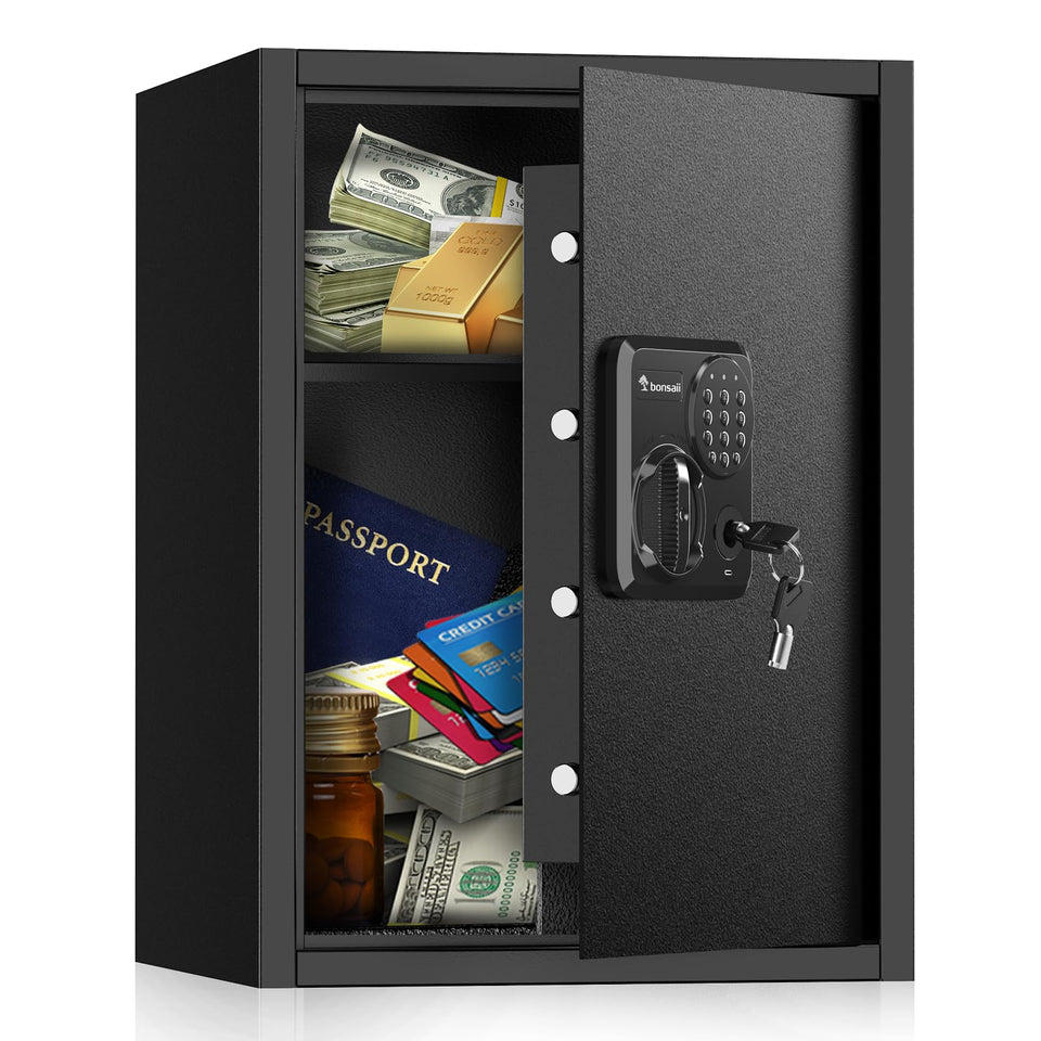 Bonsaii large safe box front view showing sturdy steel construction