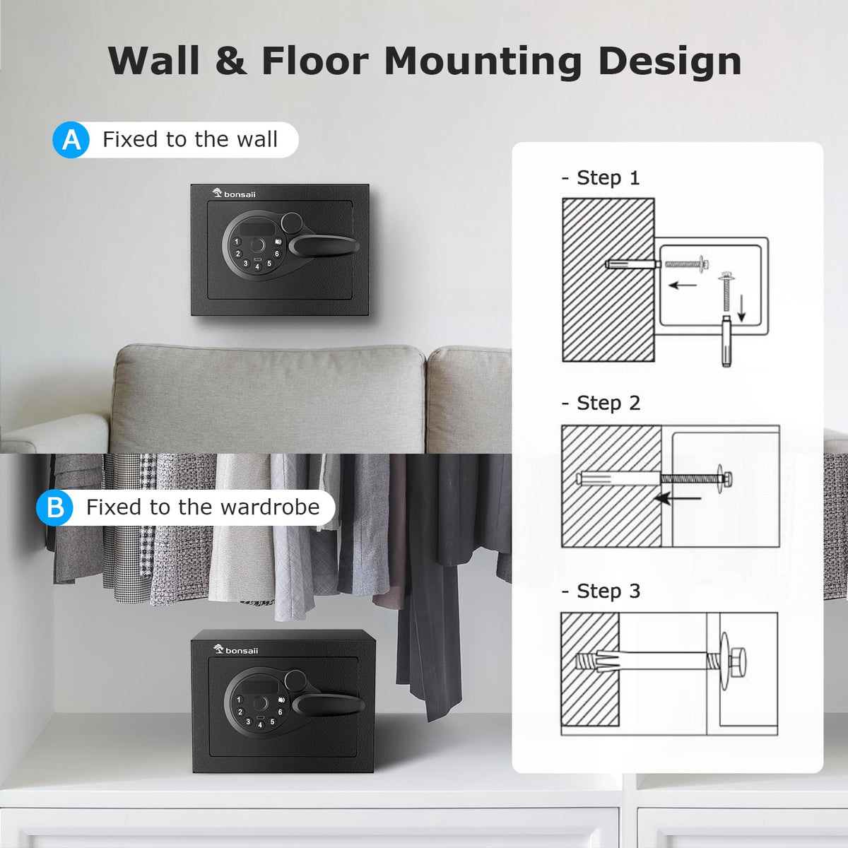 Compact dimensions of Bonsaii Safe Box fit in small spaces