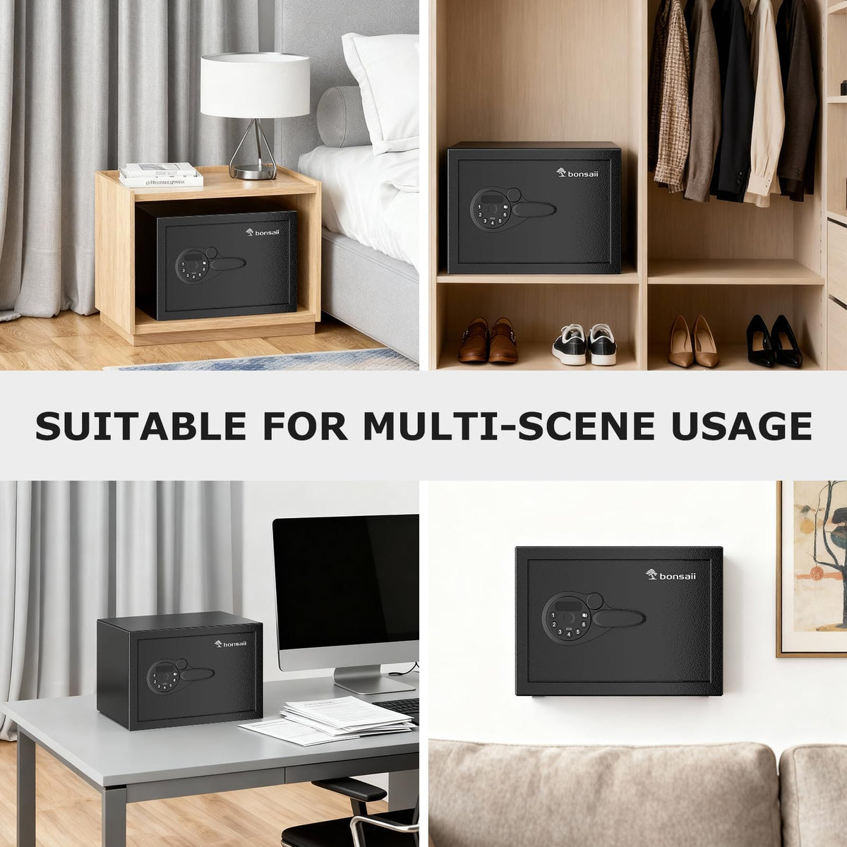 Bonsaii Safe compact dimensions suitable for home and hotel spaces.