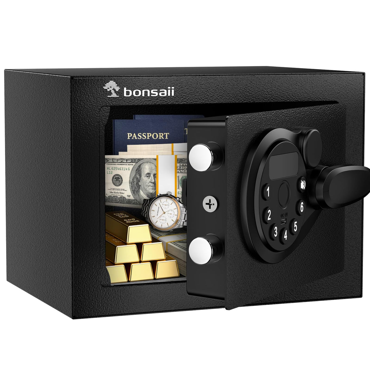 Bonsaii Safe Box with electronic keypad front view for secure access
