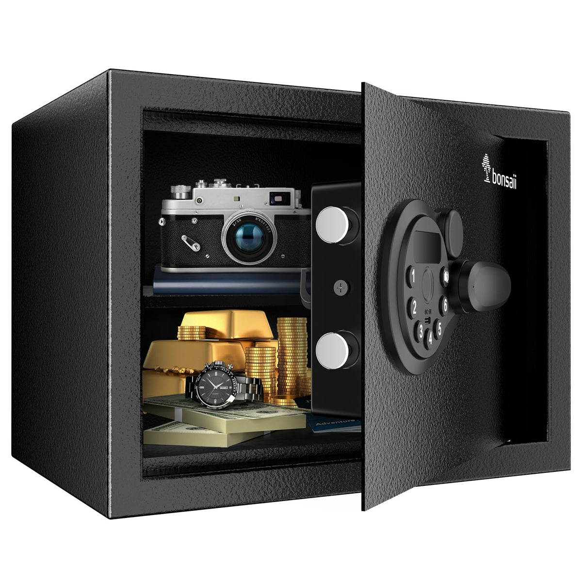 Bonsaii Safe with electronic keypad for quick secure access to valuables.