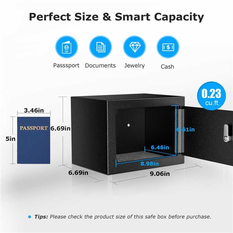 Bonsaii safe box with door closed highlights pry-resistant door and hidden hinges.
