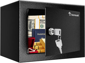 Bonsaii safe box front view highlights sturdy steel construction for secure storage.