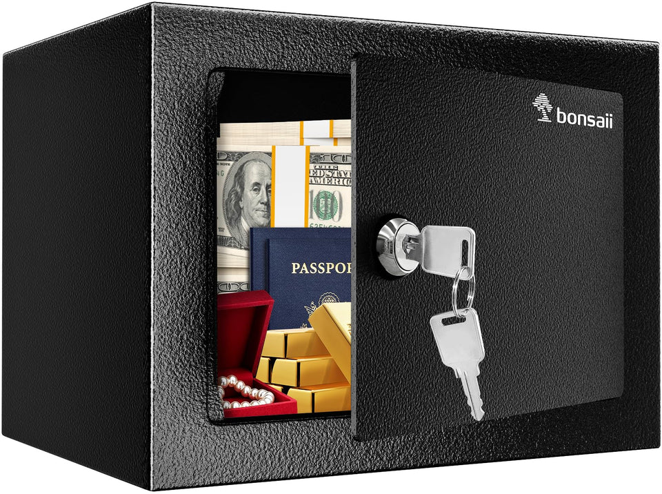 Bonsaii safe box front view highlights sturdy steel construction for secure storage.