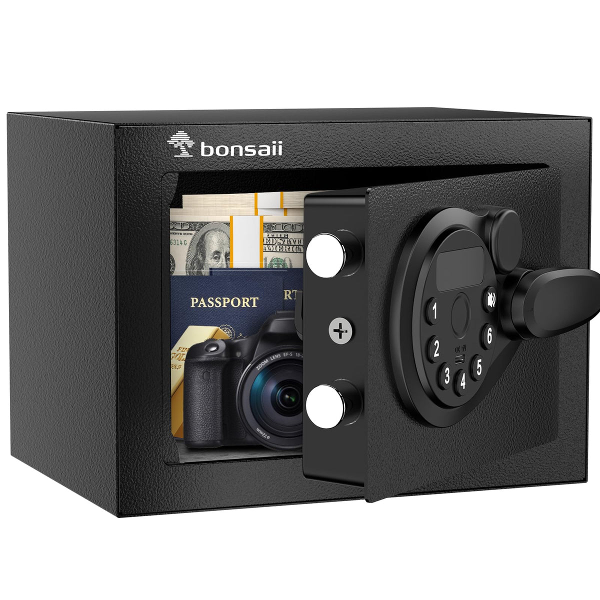 Package contents shown with Bonsaii Safe Box