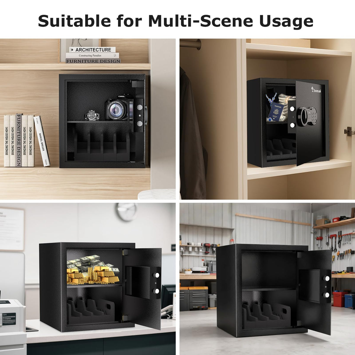 Bonsaii Safe Box mounting holes for wall or floor installation