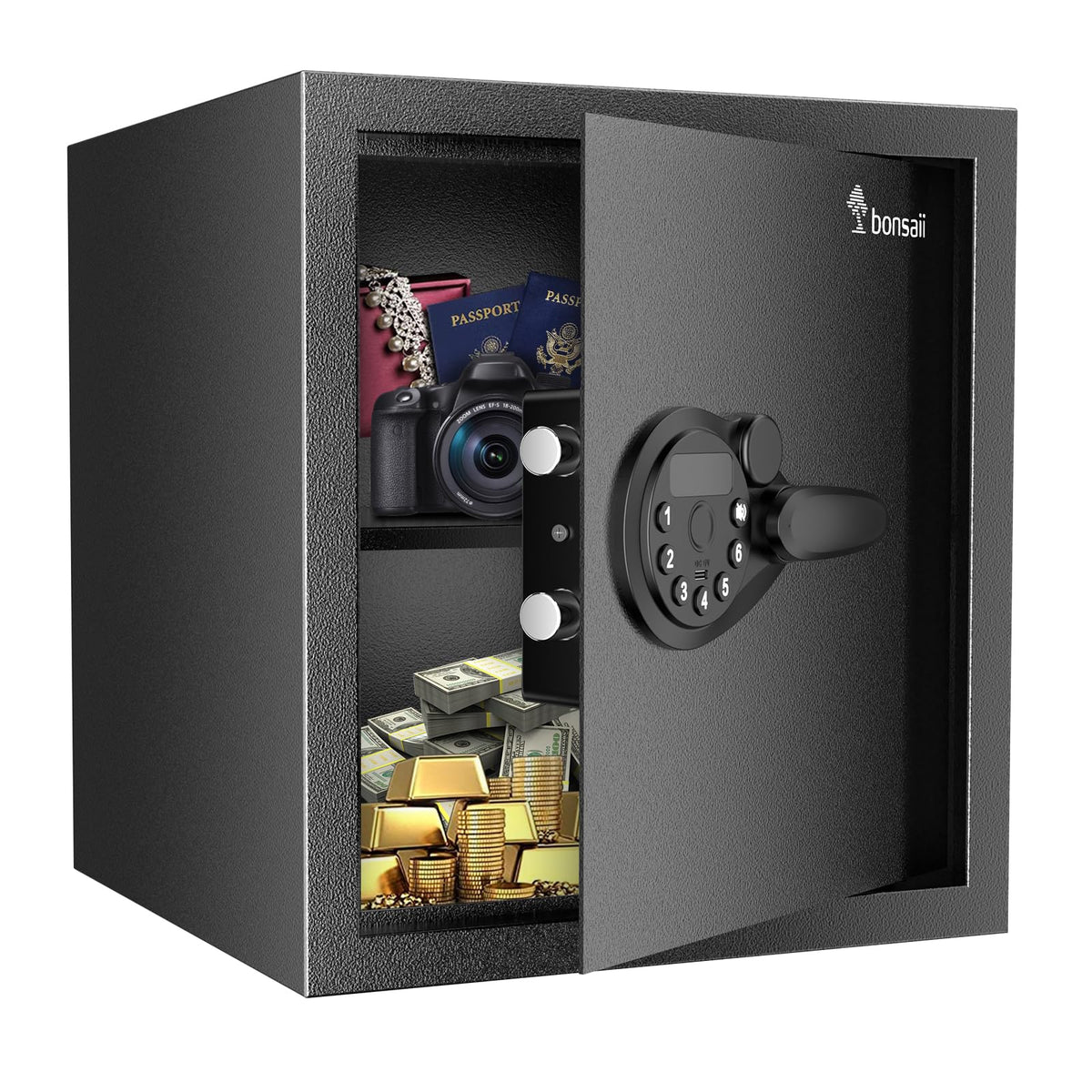 Bonsaii security safe box with digital keypad lock for quick access and protection