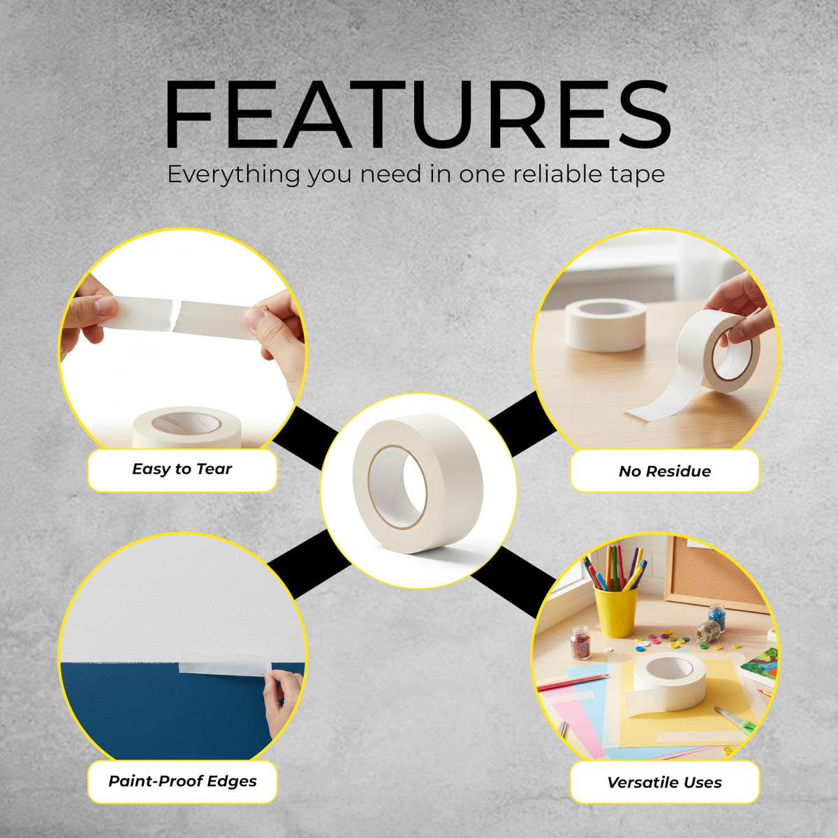 BONSTOCK easy-release masking tape 2in removes cleanly without residue.