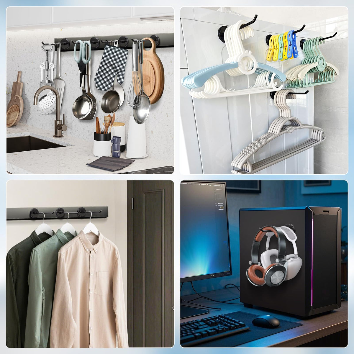 Bonsture raised-tail hooks prevent items from slipping off.