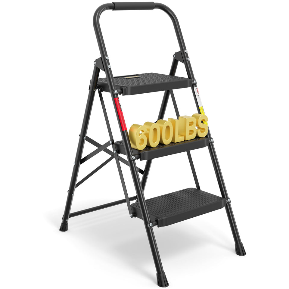 BONTEC 3-Step Ladder folded compactly for easy storage.