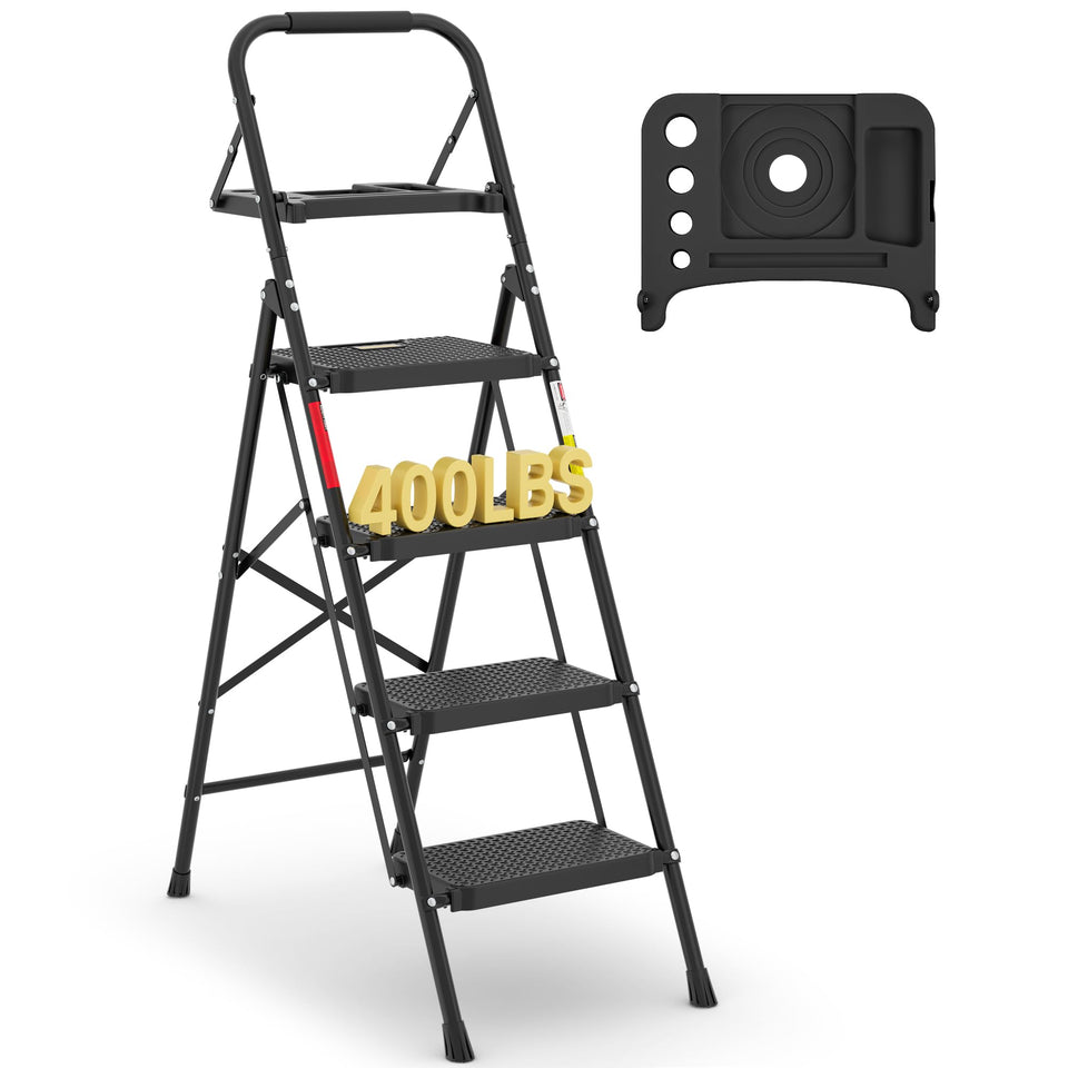 BONTEC 4-Step Ladder with tool tray keeps tools within reach during projects
