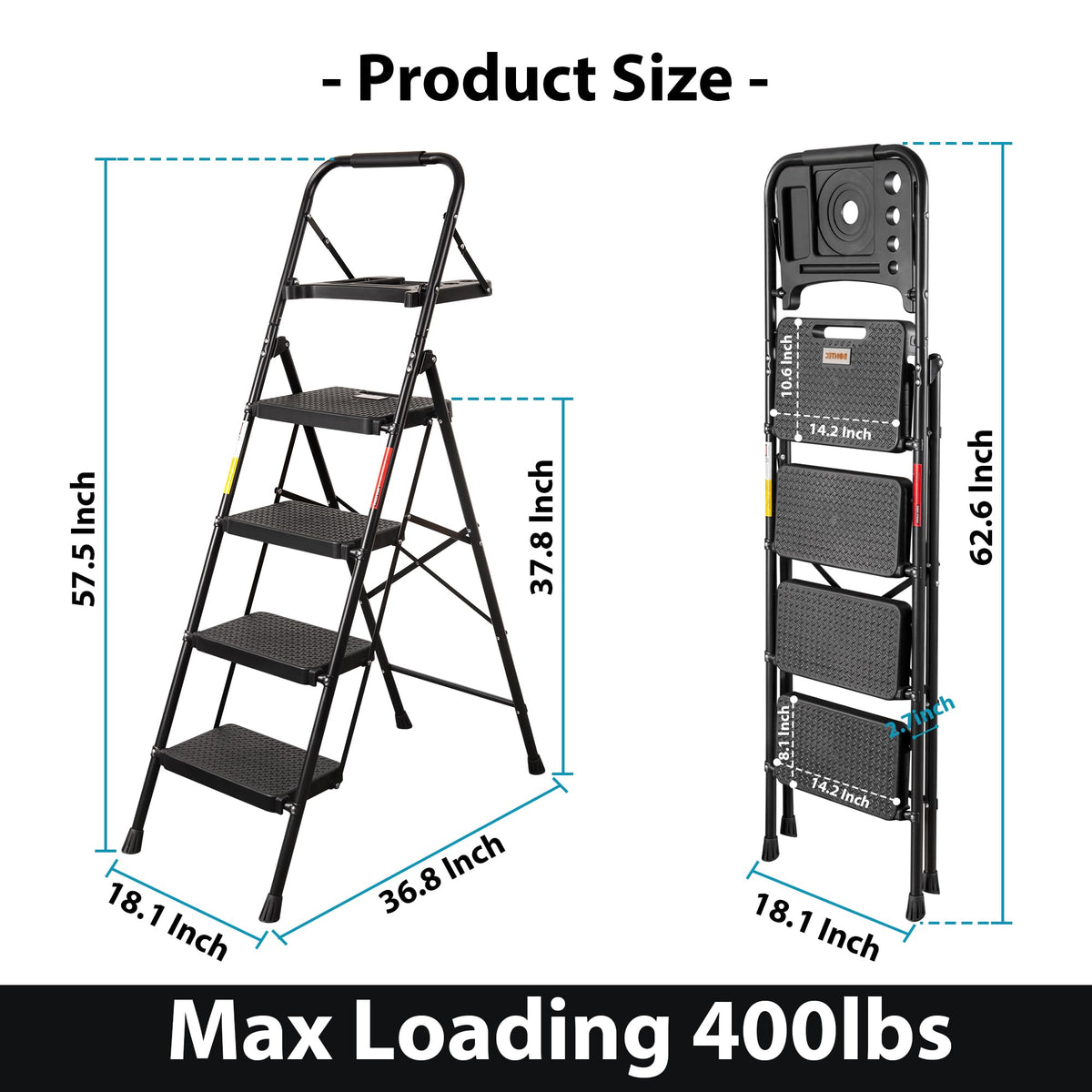 BONTEC 4-Step Ladder wide steps boost stability during climbs