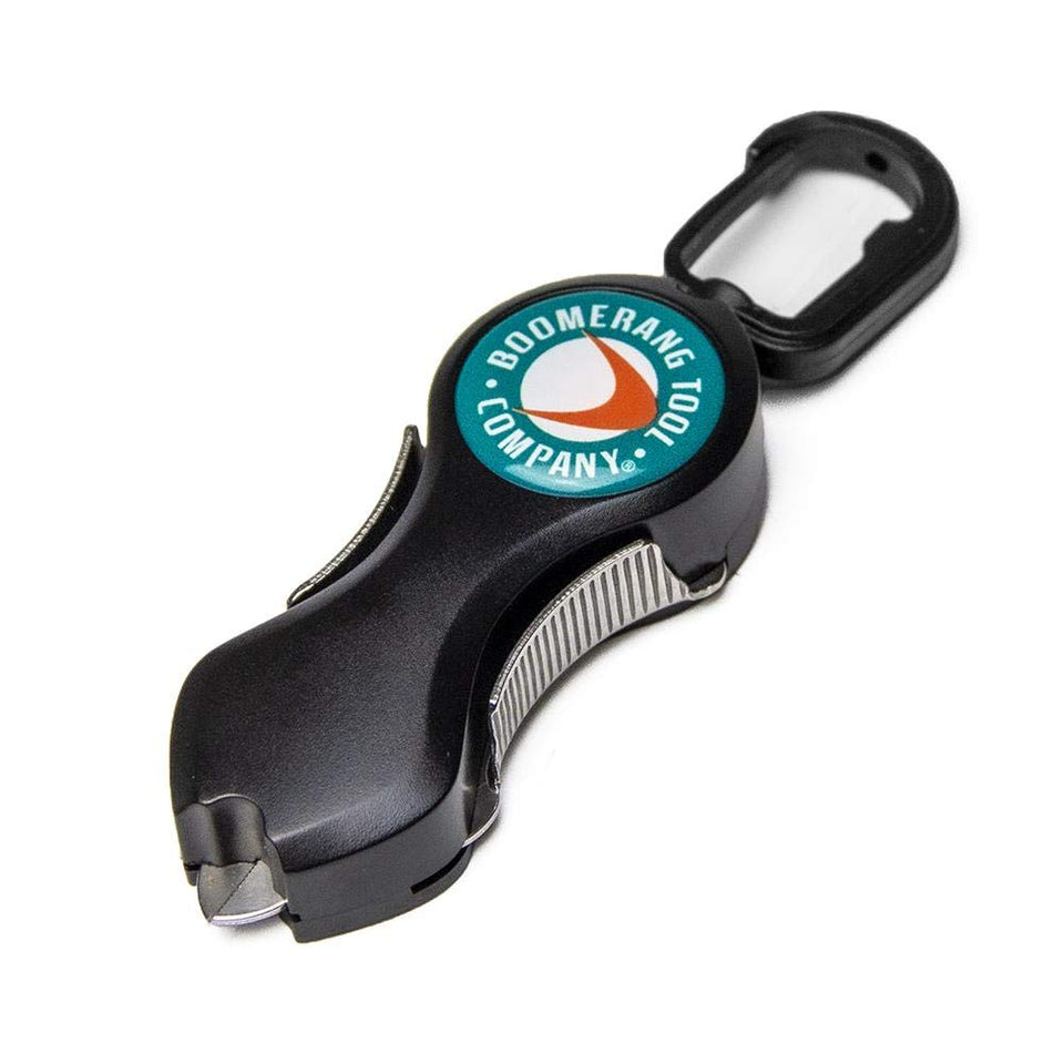 Boomerang Original SNIP fishing line cutters in black with a retractable 36-inch tether for quick access.