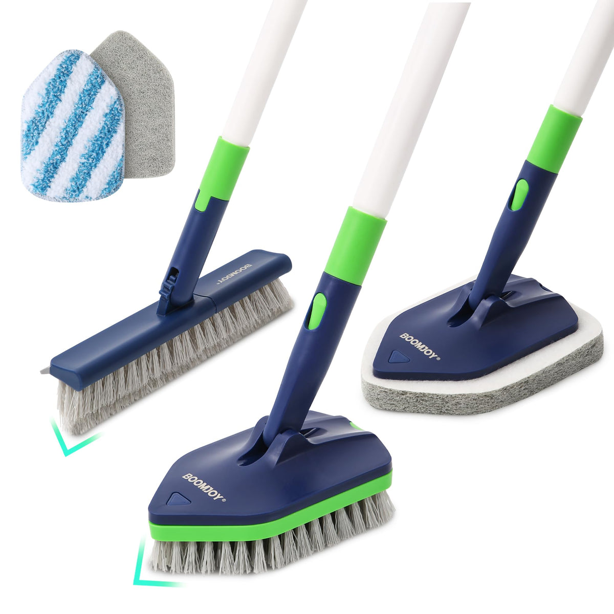 BoomJOY 4-in-1 shower scrubber assembled for all-in-one bathroom cleaning