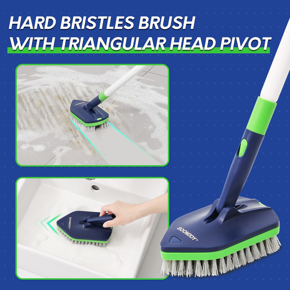 BoomJOY triangular head pivot enabling reach into tight spaces
