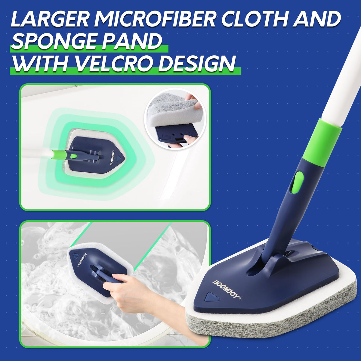 BoomJOY wide sponge head covers more surface area for faster cleaning