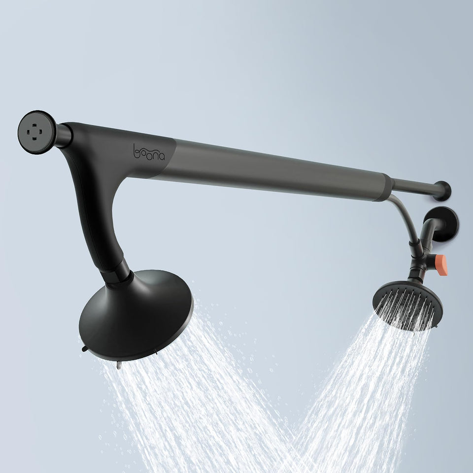 BOONA Original Tandem Shower dual-head setup provides broader water coverage for both users.