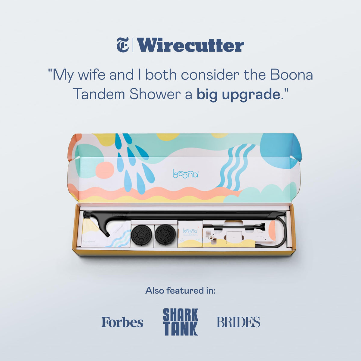 BOONA Original Tandem Shower stainless steel brass build resists cracks and corrosion.