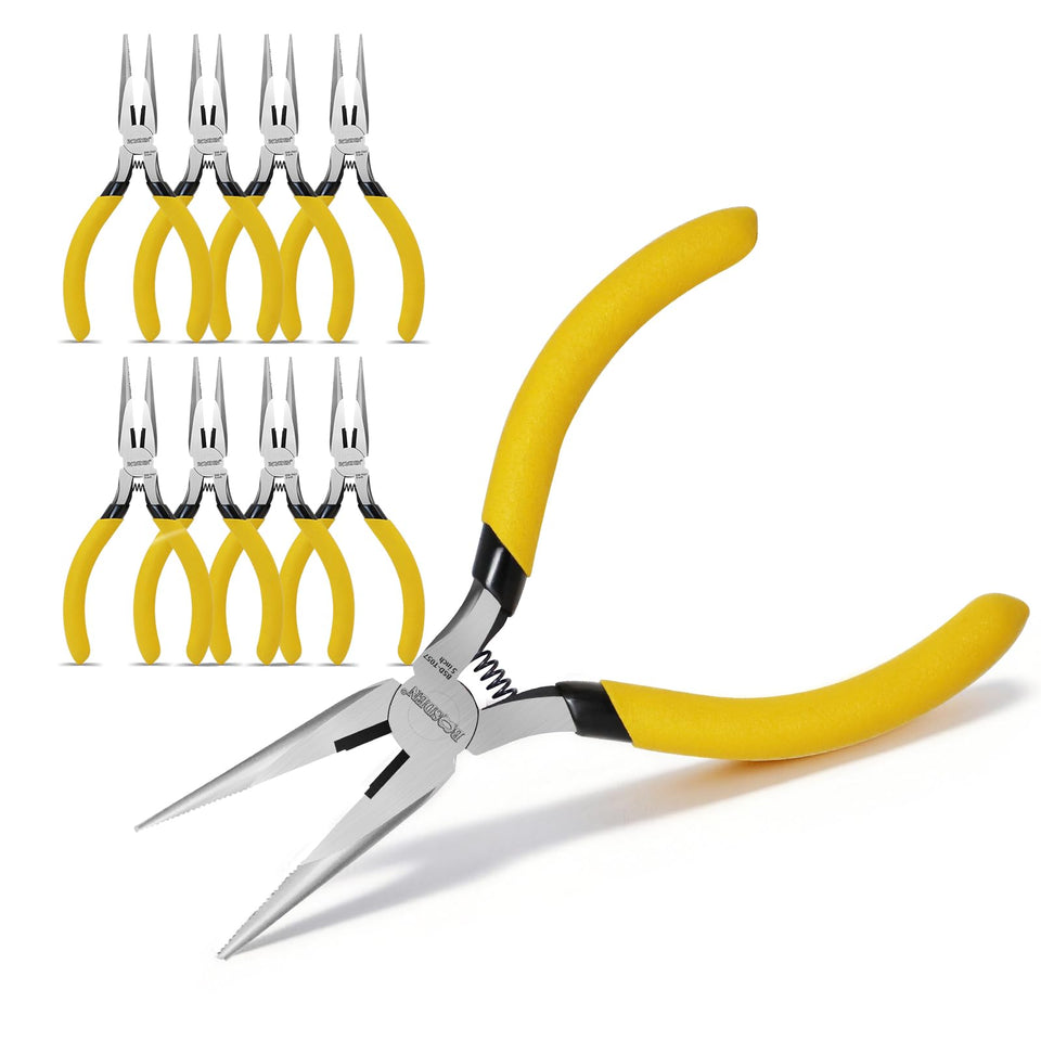 BOOSDEN 5in needle nose pliers close-up with fine tips for precise handling of tiny beads.