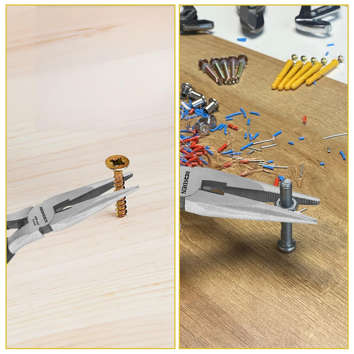 BOOSDEN needle nose pliers assist circuit-board work with accurate grip.