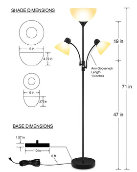 Modern pole lamp design complements urban and mid-century decor.