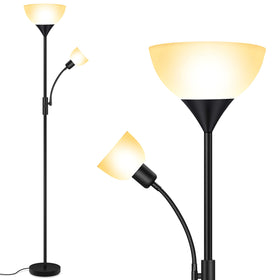 BoostArea torchiere with adjustable neck for focused reading light.