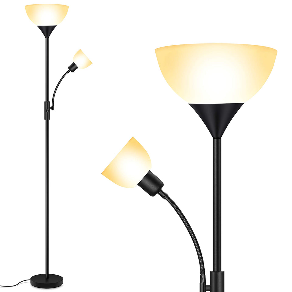 BoostArea torchiere with adjustable neck for focused reading light.