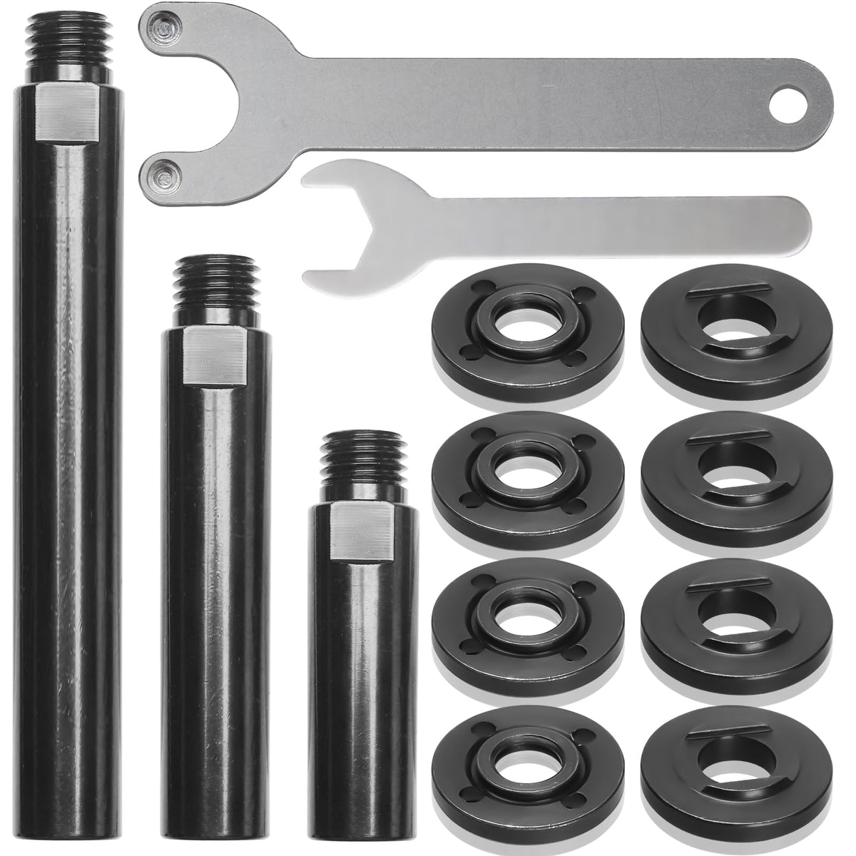 Boounyatin angle grinder attachments kit with three extension rods in view, emphasizing reach and stability