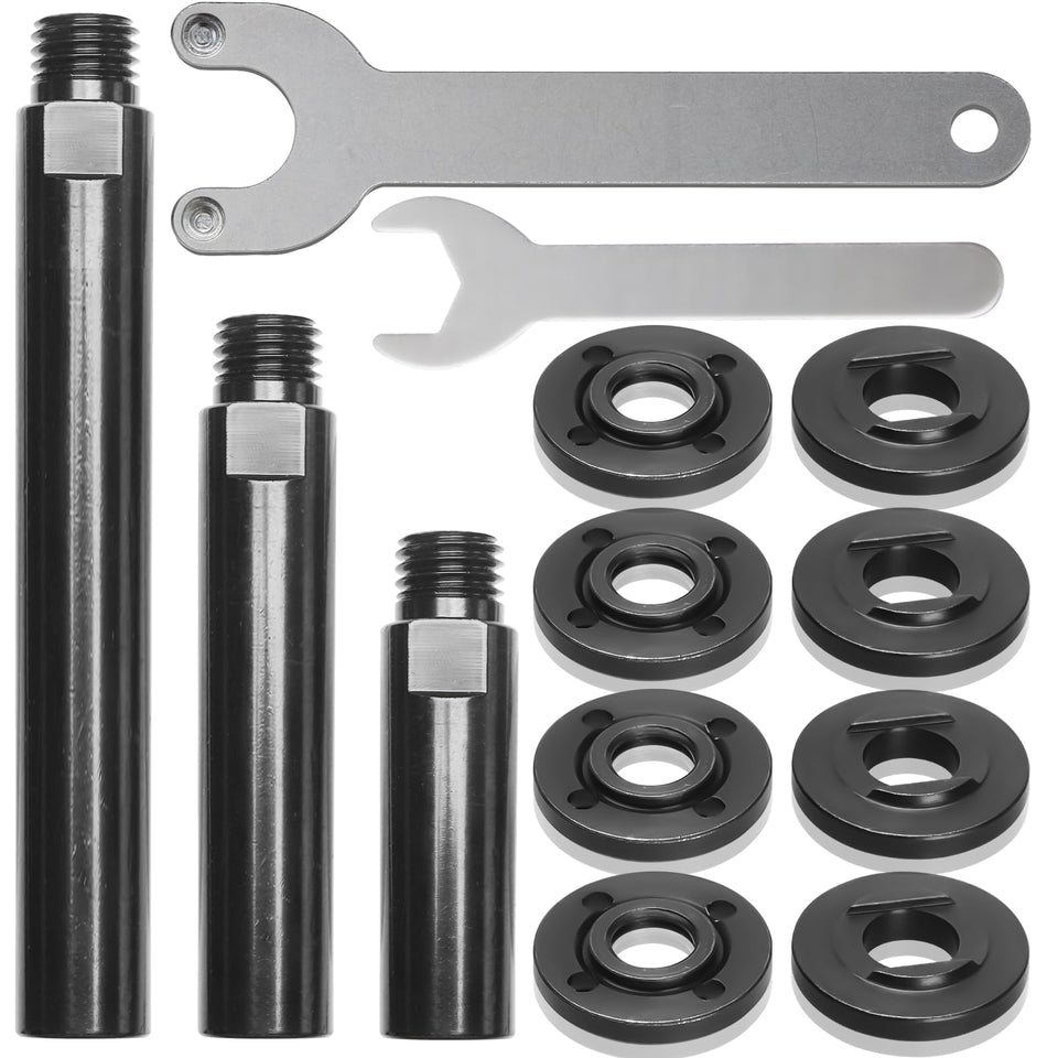 Boounyatin angle grinder attachments kit with three extension rods in view, emphasizing reach and stability