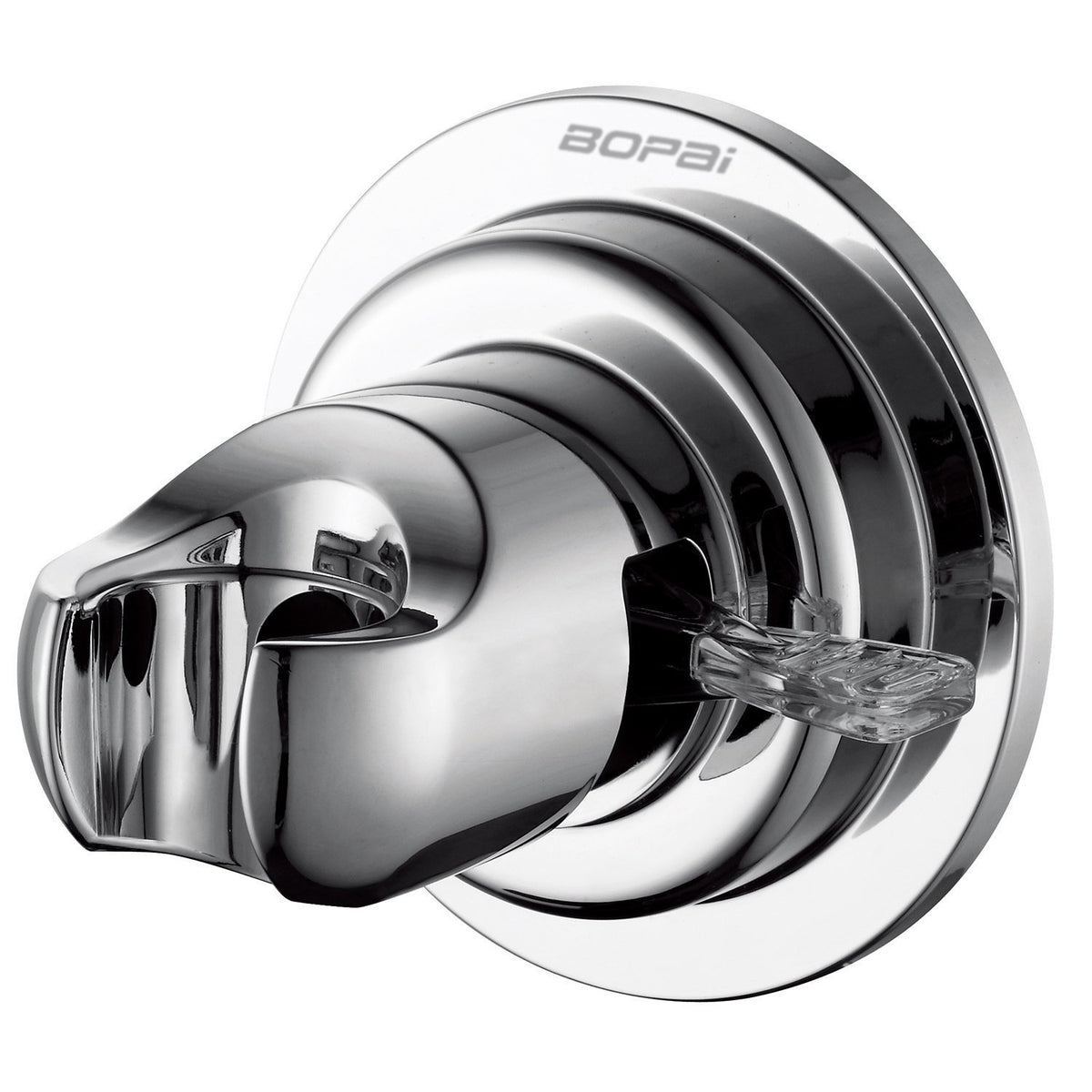 BOPai suction cup shower head holder chrome on smooth surface for secure, drill-free mounting.