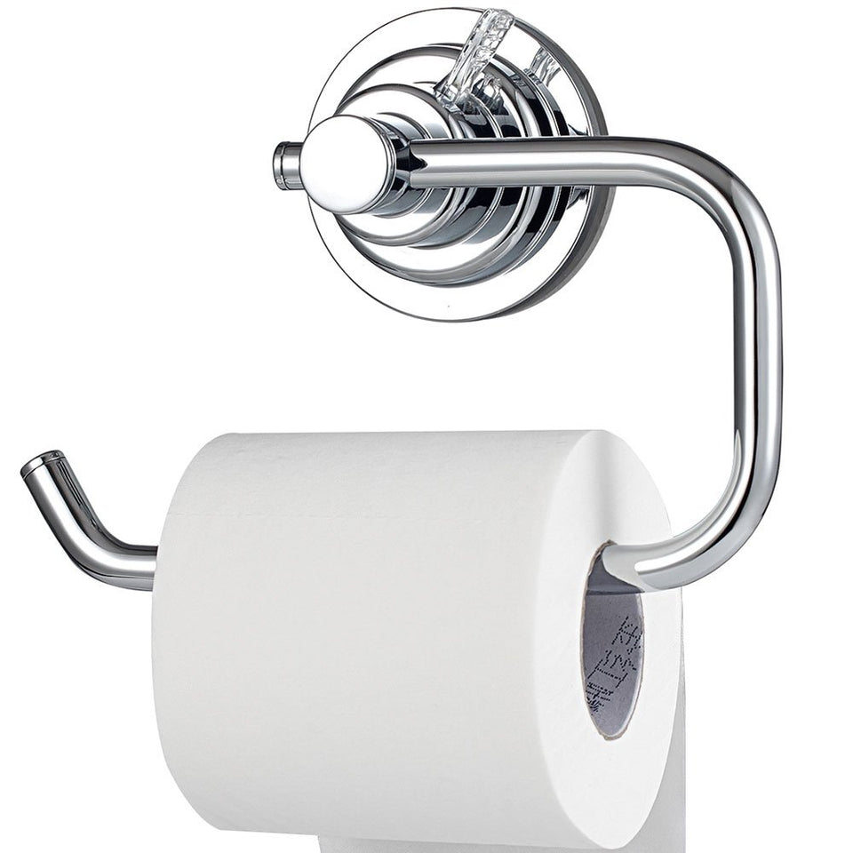 BOPai vacuum suction toilet paper holder on smooth tile, secure and convenient.