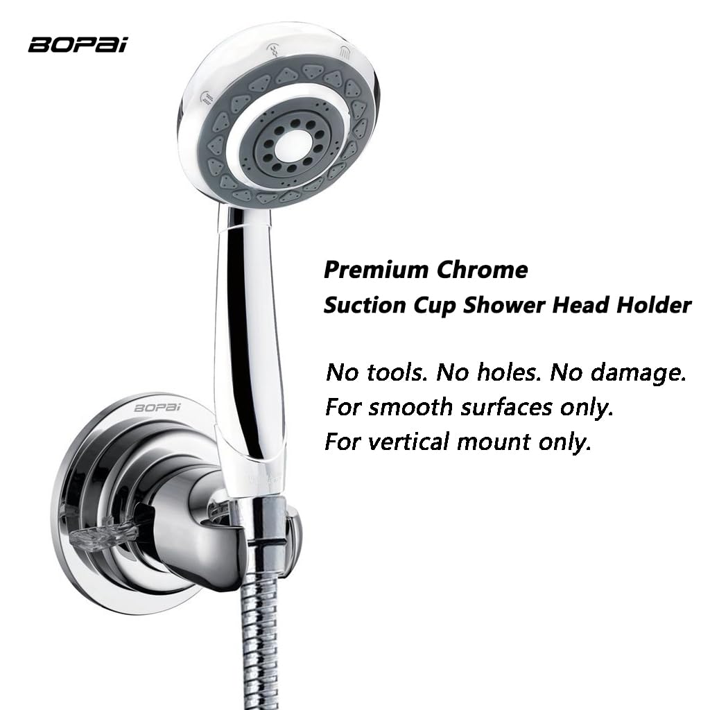 BOPai vertical-mount holder positions handheld shower head straight out for easy reach.