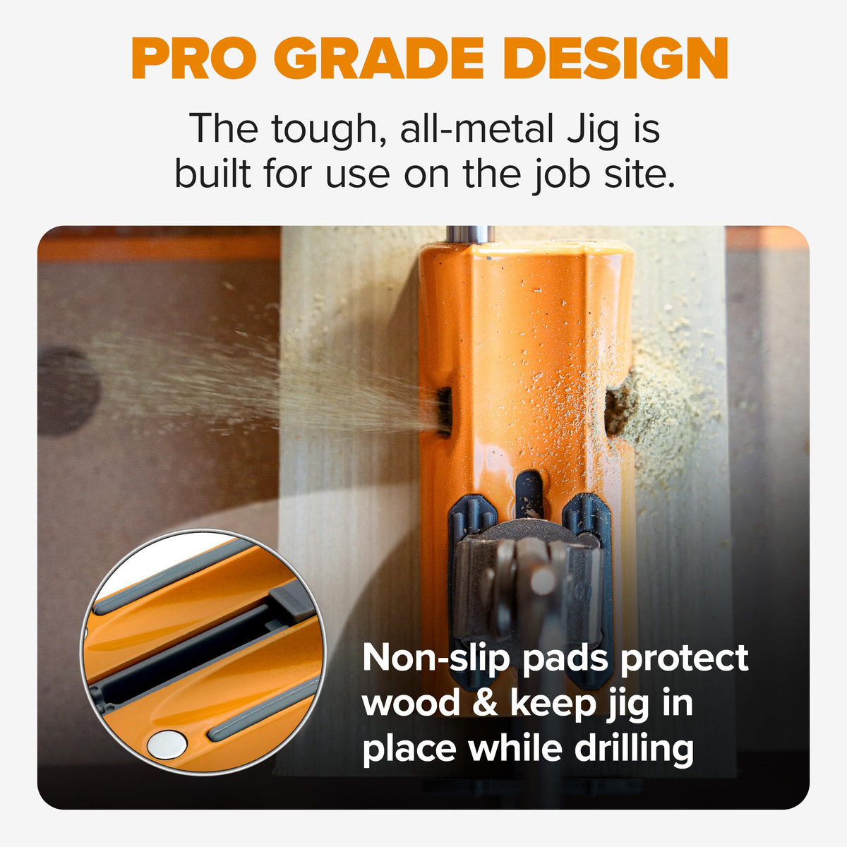 BORA anti-slip pads keep the jig stable on a work surface.