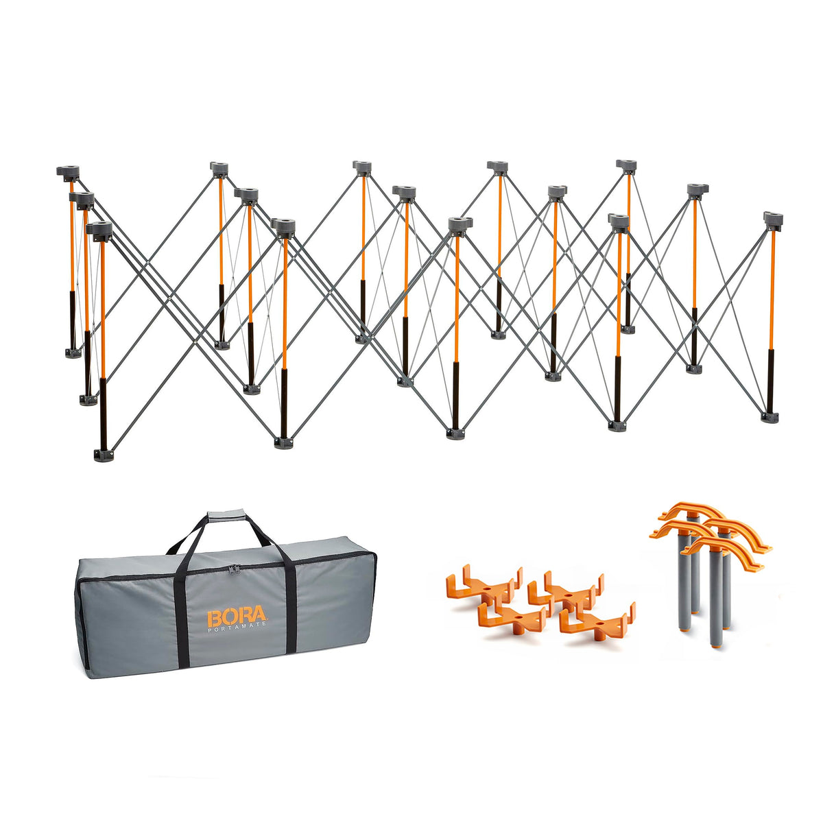 BORA Centipede 30in folding work table, side view, sturdy for on-site projects.