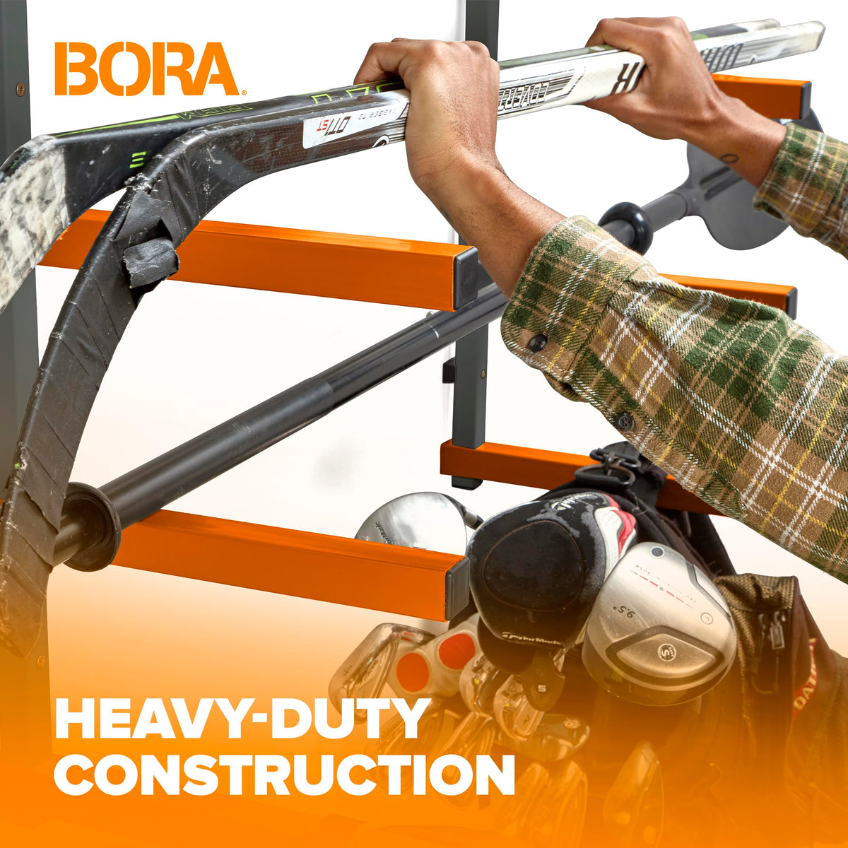 BORA expandable 72-inch width shows flexible space-saving garage solution.