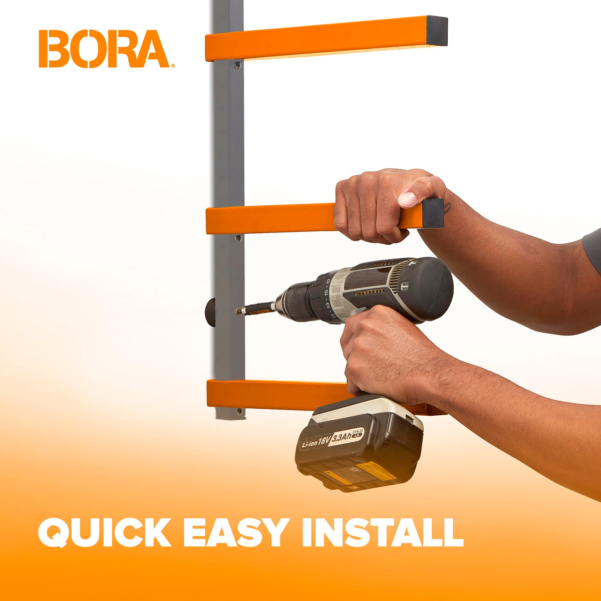 BORA garage organization solution keeps tools accessible and workspace tidy.