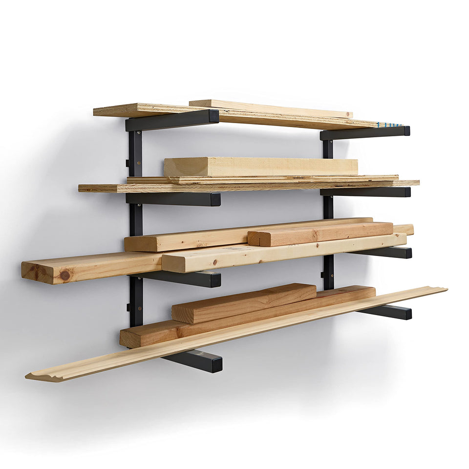 BORA PBR-004B wall-mounted wood storage rack keeps lumber neatly organized for easy access.