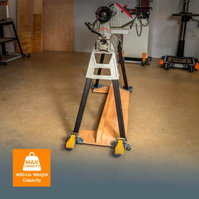 Bora PM-1100 casters with locks secure tools on the floor.