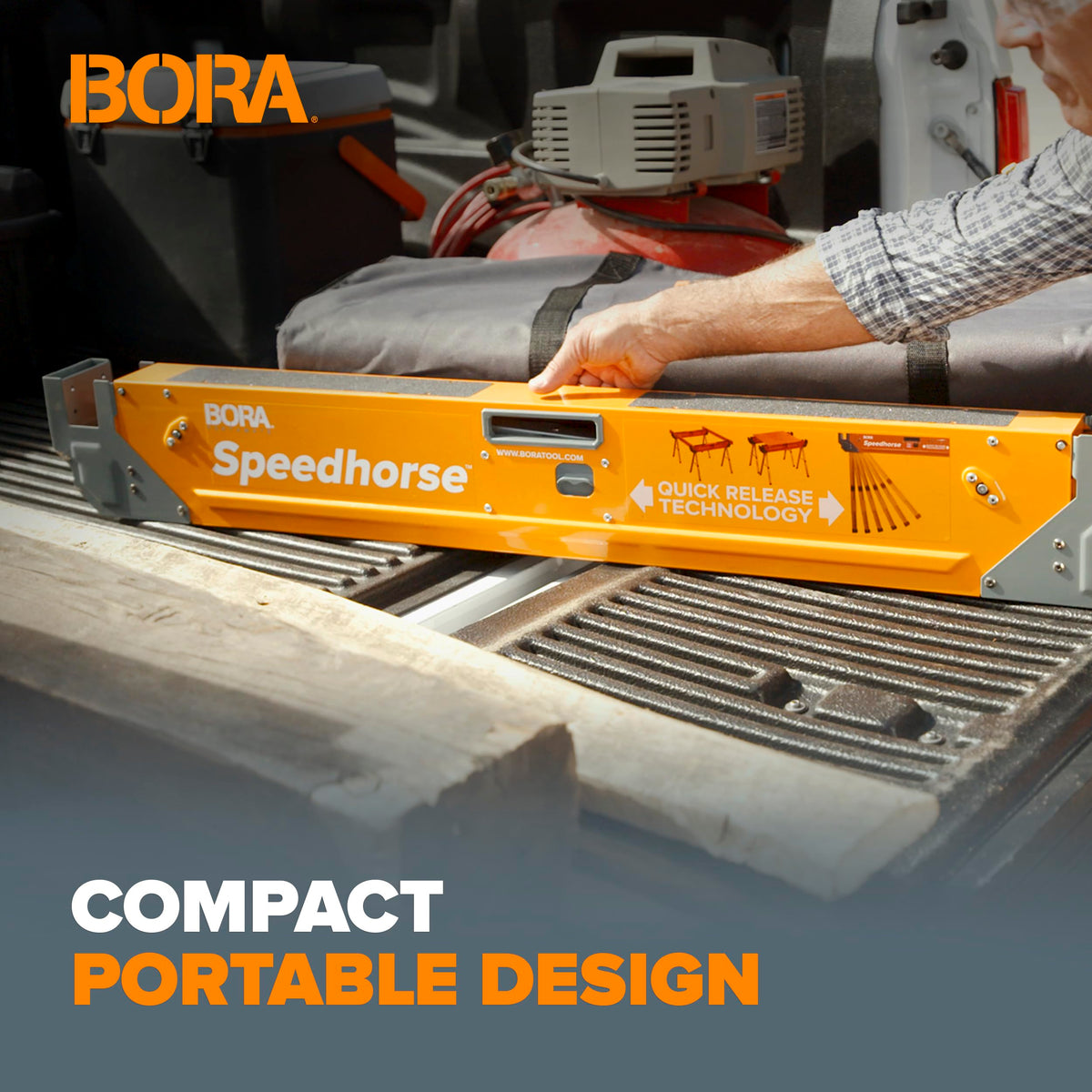 BORA Speedhorse with a built-in handle for easy transport on site.