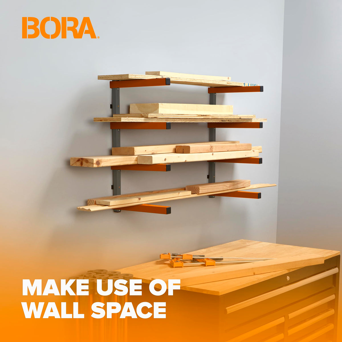 BORA wall brackets enable secure mounting to studs or fences.