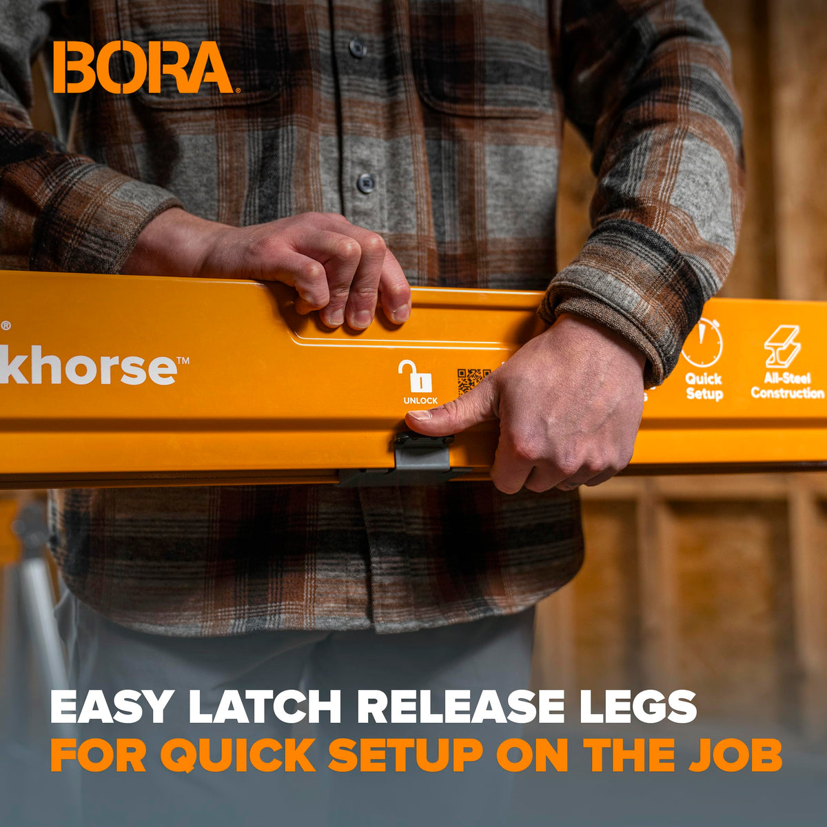 BORA Workhorse Sawhorse heavy-duty cutting platform for demanding tasks.