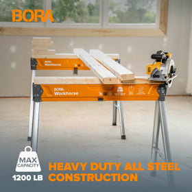 BORA Workhorse Sawhorse quick-deploy legs speed up setup.