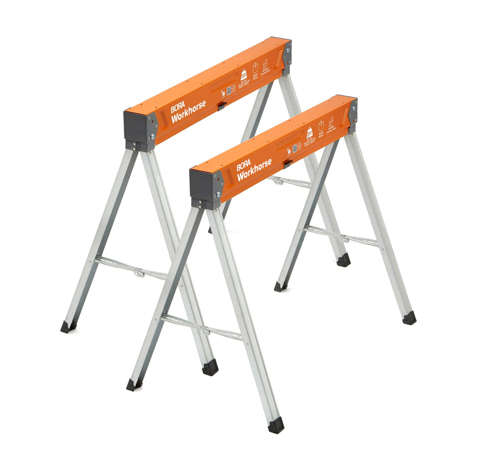 BORA Workhorse Sawhorse top sacrificial attachment creates a sturdy cutting surface.