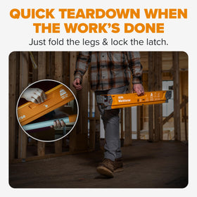 BORA Workhorse Sawhorses portable workbench assembly enables flexible layouts.
