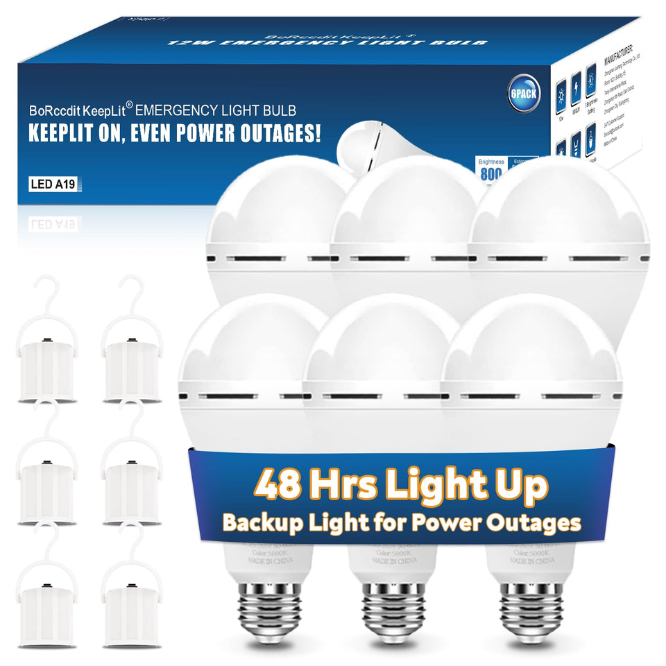 BoRccdit KeepLit six-pack emergency bulbs for dependable home lighting during outages.