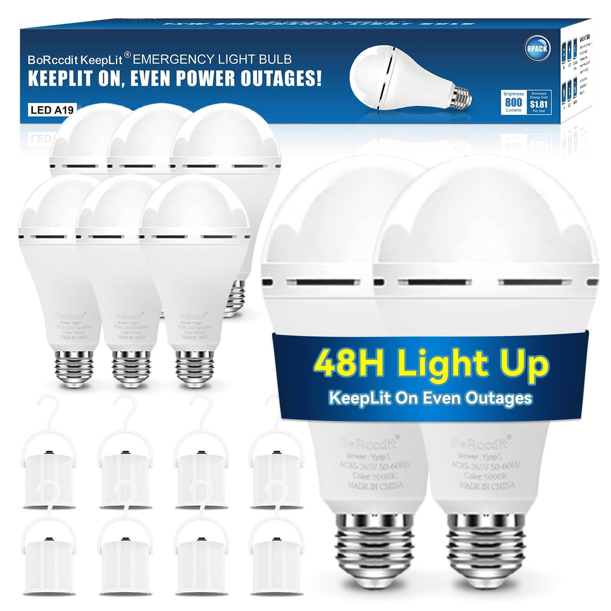 BoRccdit KeepLit 8PK emergency bulbs ready for home backup lighting during outages